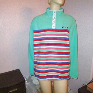 Lands End Women’s Heritage Snap Fleece Size L Pullover Jacket Sweater Rainbow